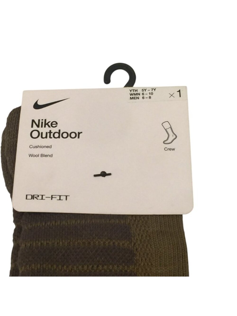 Nike Outdoor Youth 5Y-7Y Wool Blend Dri-fit Crew Socks Khaki Olive - Picture 2 of 4